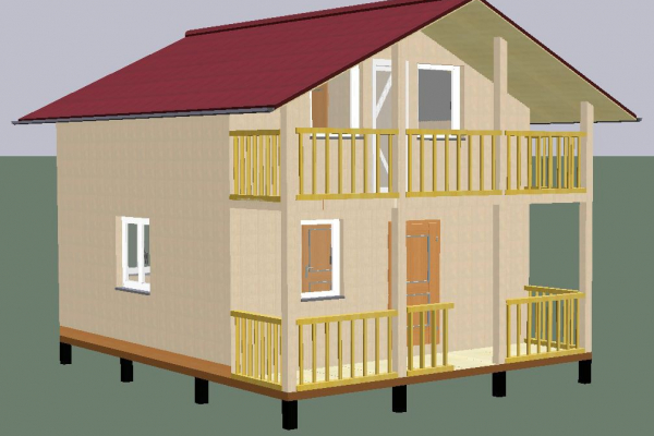 Каркасный дом 6 на 6 метров. площадь 70 м/кв. с балконом и верандой 1,5 на 6 метров, - Уральская дача